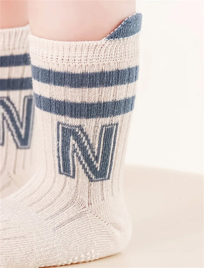 3 Pairs Kids Non-Slip Socks – Soft Cotton Letter Design