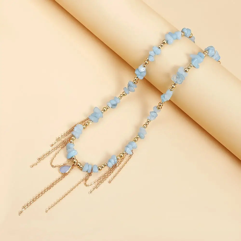 DRAVEN — Natural Stone Water Droplet Necklace – Tassel Pendant INS Style Jewelry