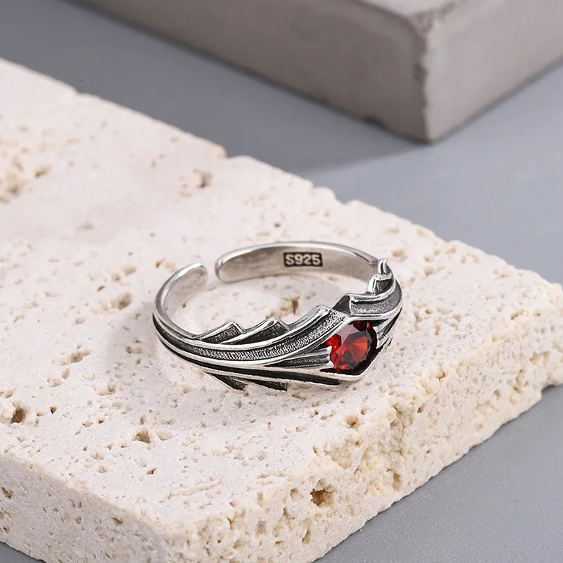 Luxury Red Zircon Silver Ring – Elegant Men's Accessory | Accessorio Uomo Elegante