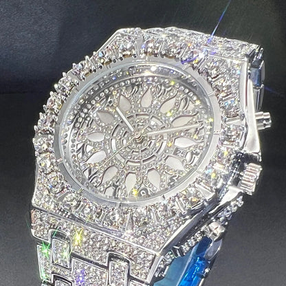 Midnight Shine – 2025 Men’s Black Steel Watch with Crystal Detailing – Elegant Men's Accessory | Accessorio Uomo Elegante