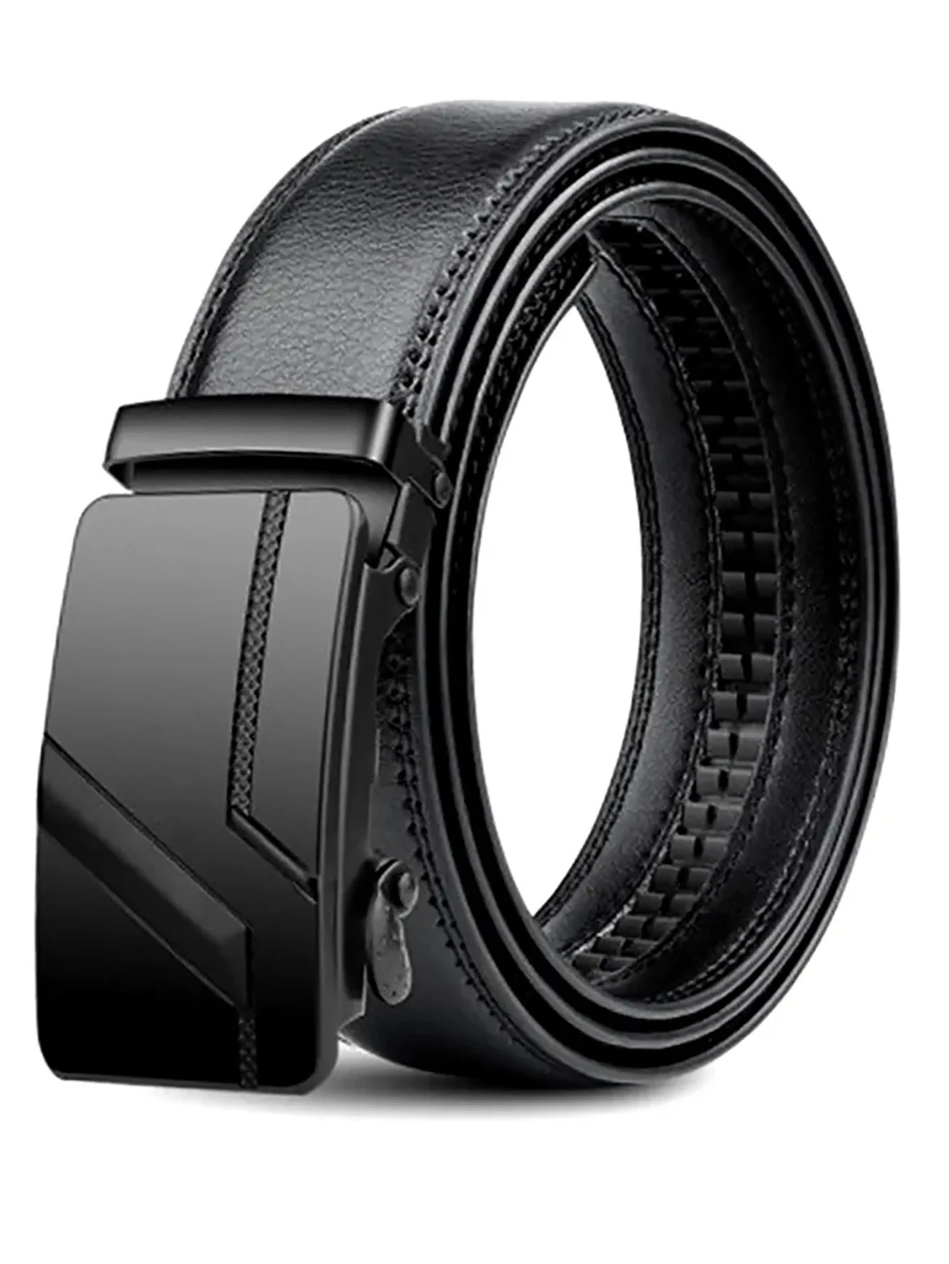 DRAVEN — Luxury Automatic Buckle Belt Men Black Leather Design