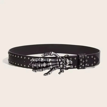 Punk Skull Rivet Belt Unisex Gothic Black Design – Elegant Men's Accessory | Accessorio Uomo Elegante
