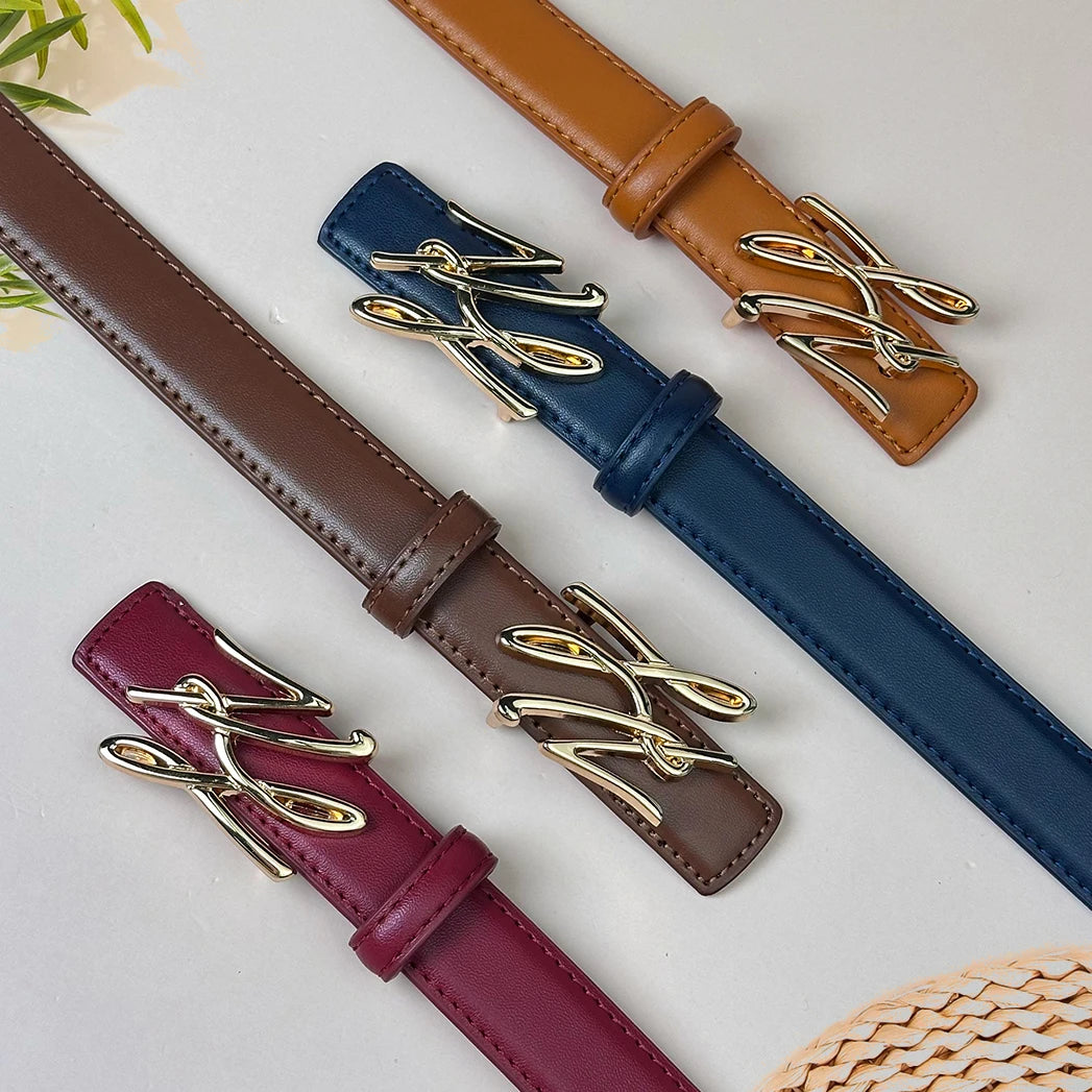 Women's PU Leather Belt Linear Letter Alloy Buckle – Elegant Men's Accessory | Accessorio Uomo Elegante