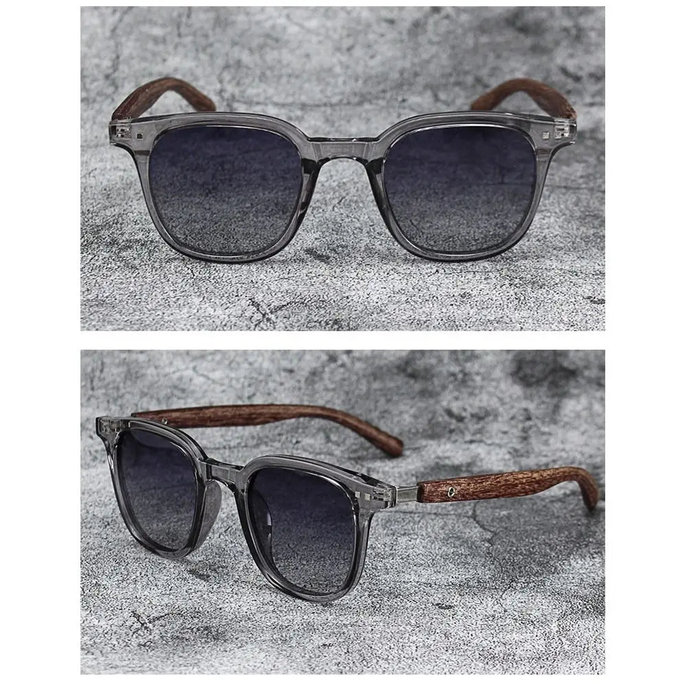 Retro Wood Grain Sunglasses – Square Frame UV Protection – Elegant Men's Accessory | Accessorio Uomo Elegante