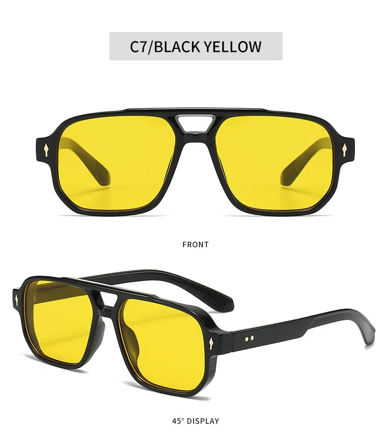 Retro Double Bridge Sunglasses – Luxury Rivet Design – Elegant Men's Accessory | Accessorio Uomo Elegante