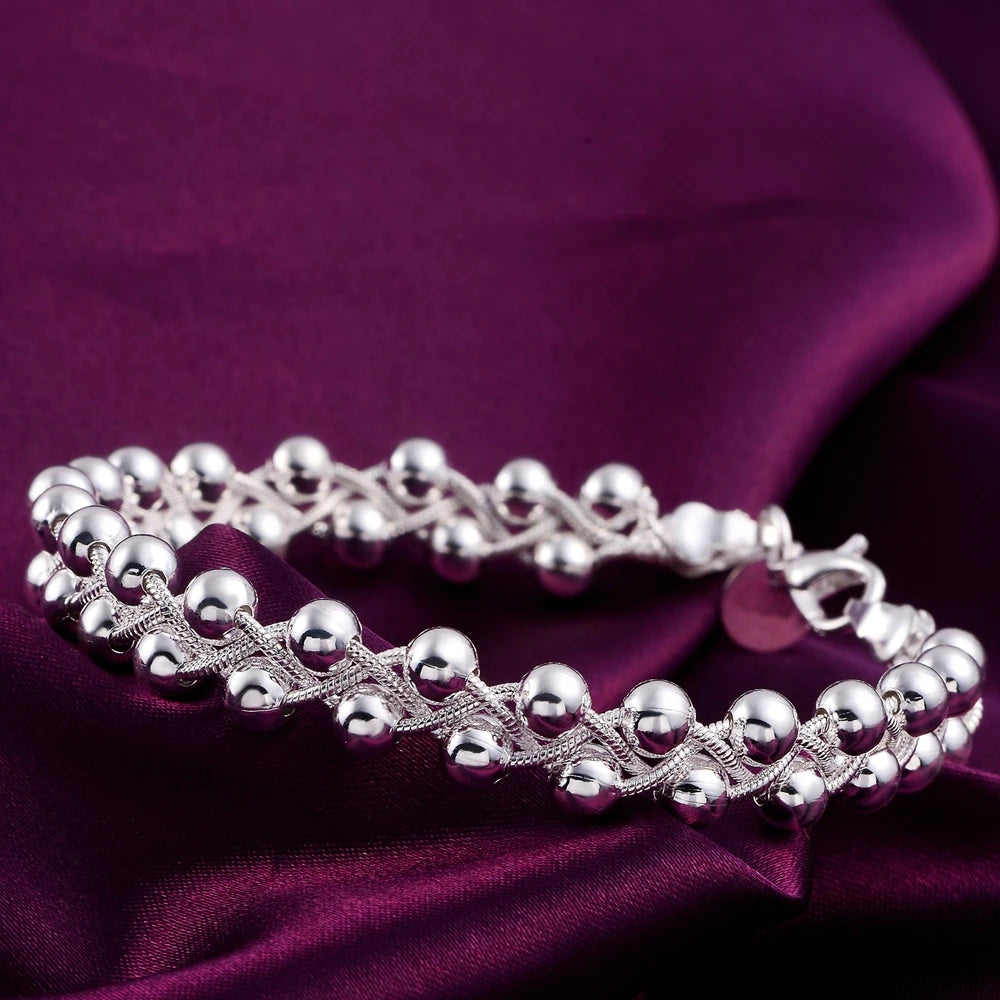 Braided Silver Beads Bracelet – Elegant Men's Accessory | Accessorio Uomo Elegante