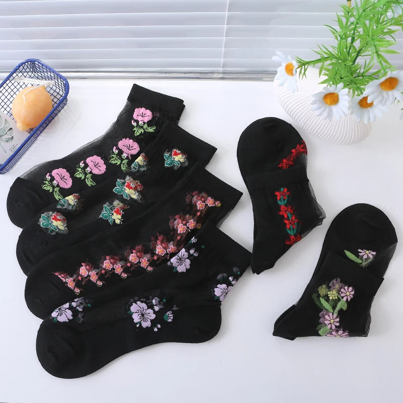 DRAVEN — Floral Lace Socks – 6 Pairs Women’s Luxurious Mid Tube Style
