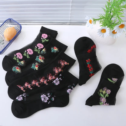 Floral Lace Socks – 6 Pairs Women’s Luxury Mid Tube Style – Elegant Men's Accessory | Accessorio Uomo Elegante