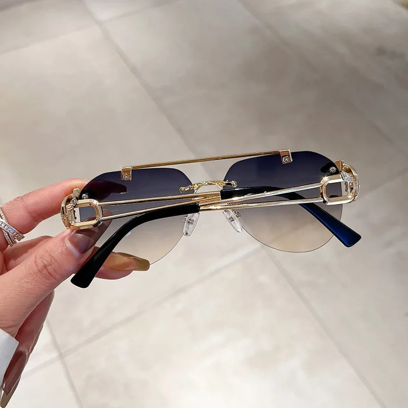 DRAVEN — Luxury Rimless Sunglasses – Oversized Vintage Style