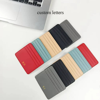 Custom Initials PU Leather Card Holder Slim Design – Elegant Men's Accessory | Accessorio Uomo Elegante