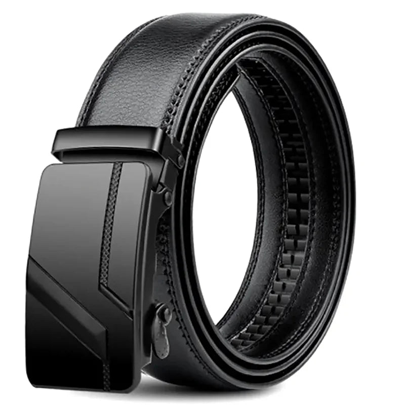 DRAVEN — Luxury Automatic Buckle Belt Men Black Leather Design
