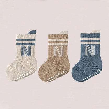 3 Pairs Kids Non-Slip Socks – Soft Cotton Letter Design