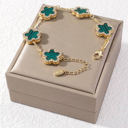 Five-Flower Stone Link Bracelet – Elegant Men's Accessory | Accessorio Uomo Elegante