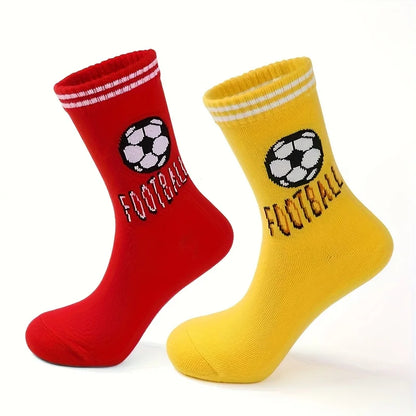 4 Pairs Kids Football Socks – Sporty Letter Stripe Design