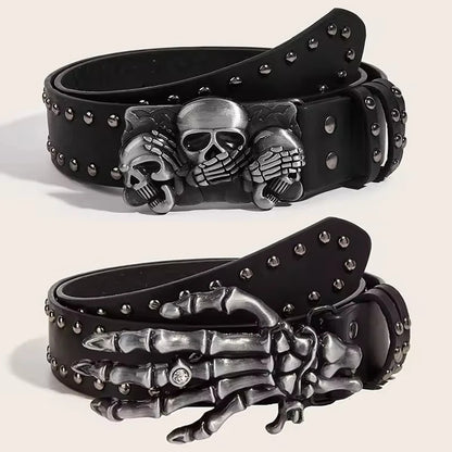 Punk Skull Rivet Belt Unisex Gothic Black Design – Elegant Men's Accessory | Accessorio Uomo Elegante
