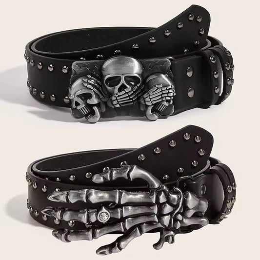 DRAVEN — Punk Skull Rivet Belt Unisex Gothic Black Design — Belts | DRAVEN