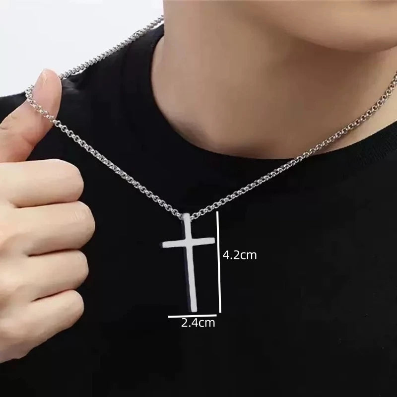 DRAVEN — Cross Pendant Necklace – Silver Titanium Steel Jewelry for Men