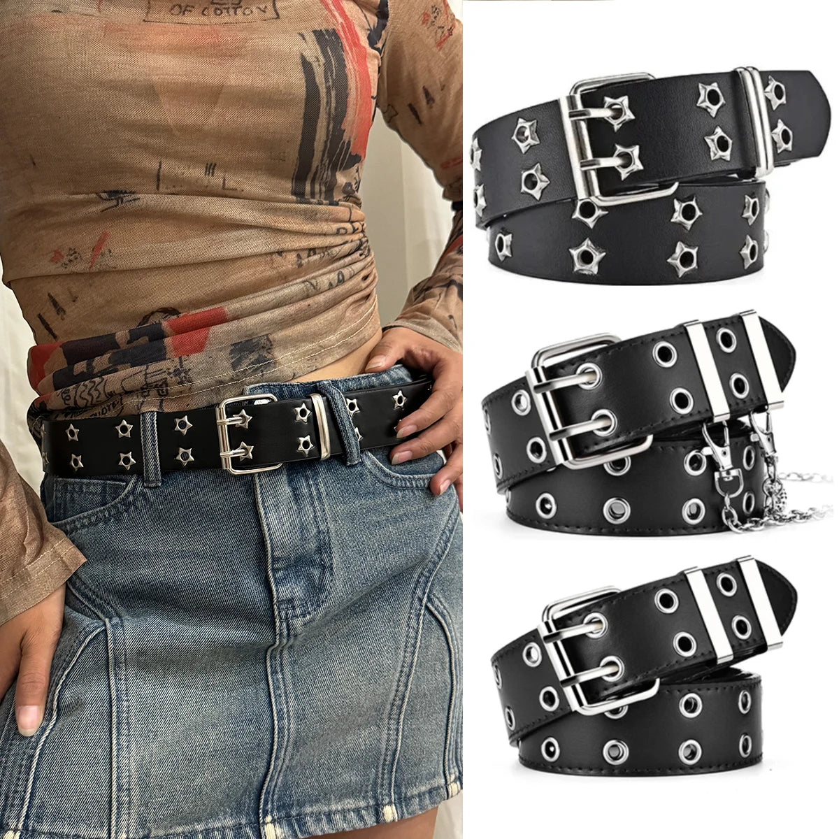 Double Hole Punk Belt Unisex Y2K Rock Style – Elegant Men's Accessory | Accessorio Uomo Elegante