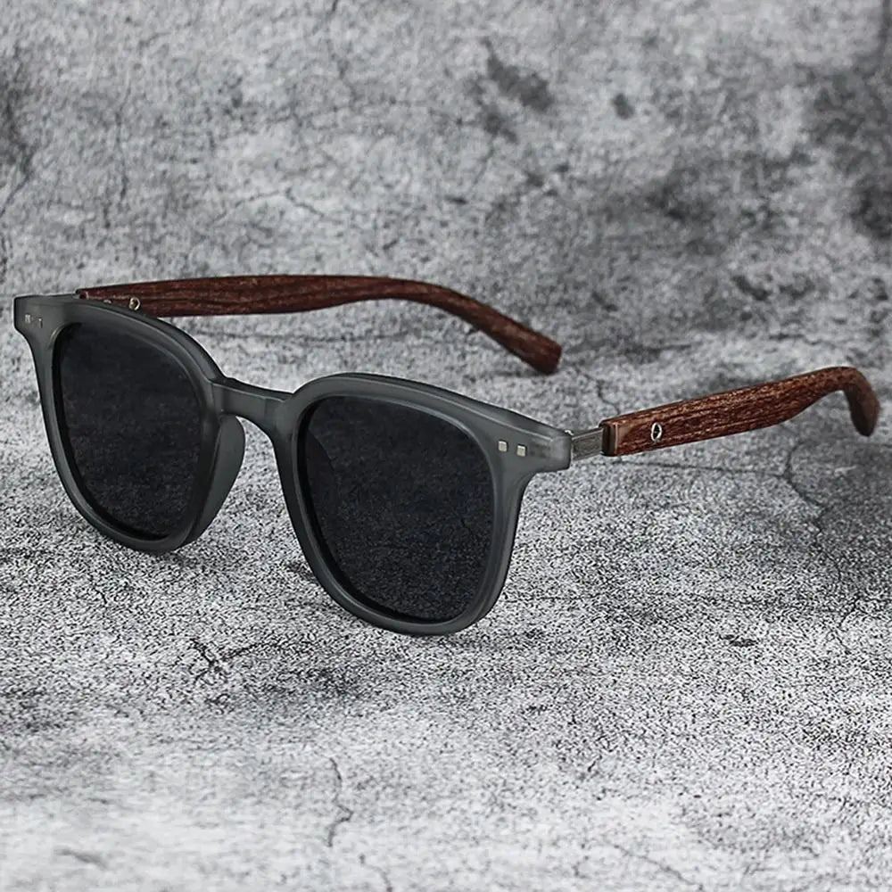 DRAVEN — Retro Wood Grain Sunglasses – Square Frame UV Protection