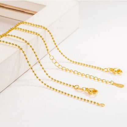 18K Gold Beaded Necklace – Elegant Light Chain Jewelry for Women