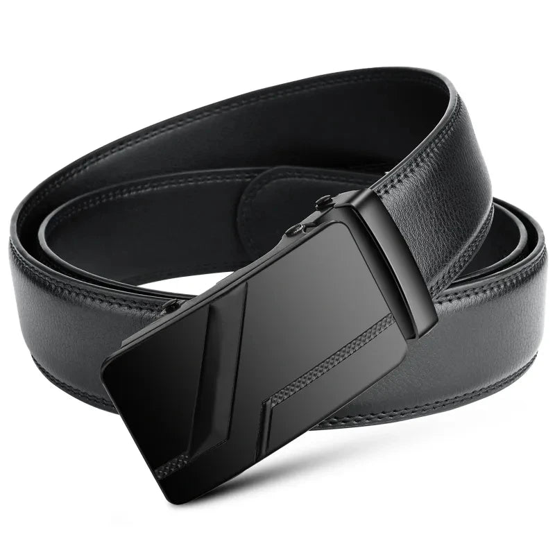 DRAVEN — Luxury Automatic Buckle Belt Men Black Leather Design