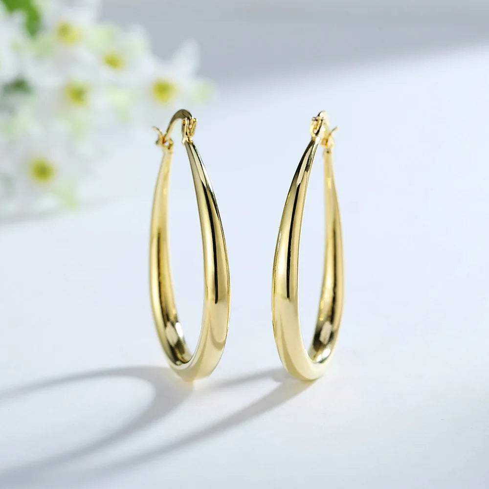 18K Gold Plated Oval Silver Earrings – Elegant Men's Accessory | Accessorio Uomo Elegante