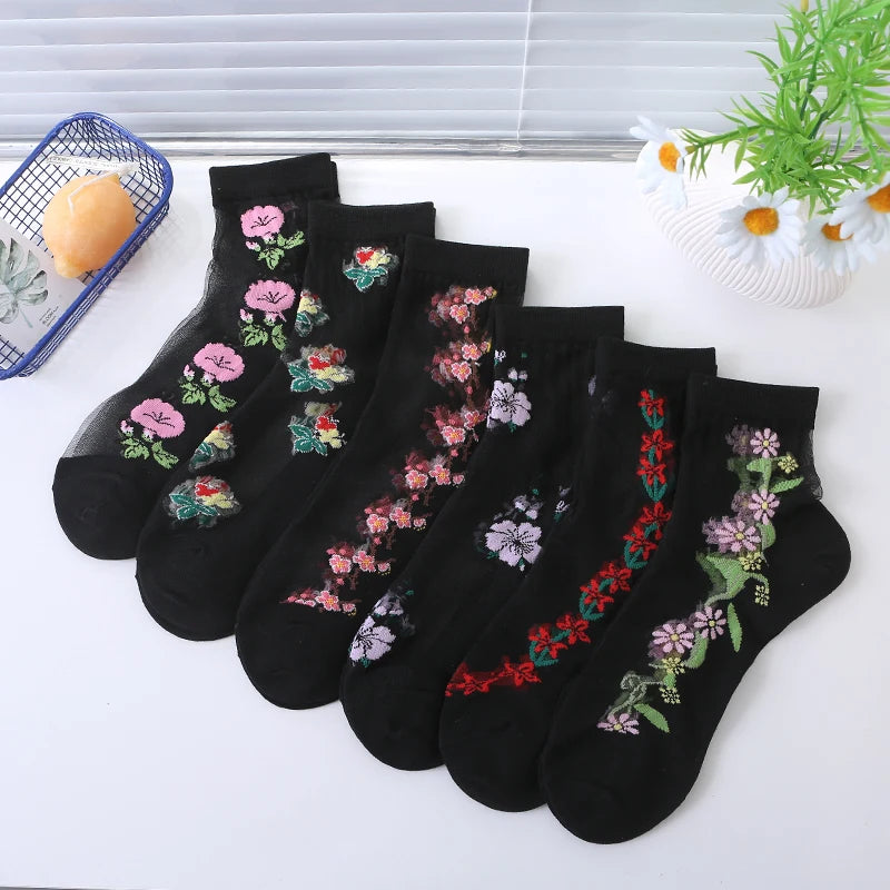 DRAVEN — Floral Lace Socks – 6 Pairs Women’s Luxurious Mid Tube Style