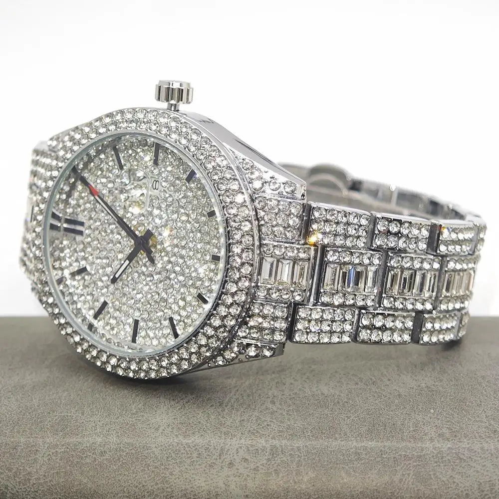 Crystal Frame – Men’s Rectangle Steel Luxury Watch with Calendar – Elegant Men's Accessory | Accessorio Uomo Elegante