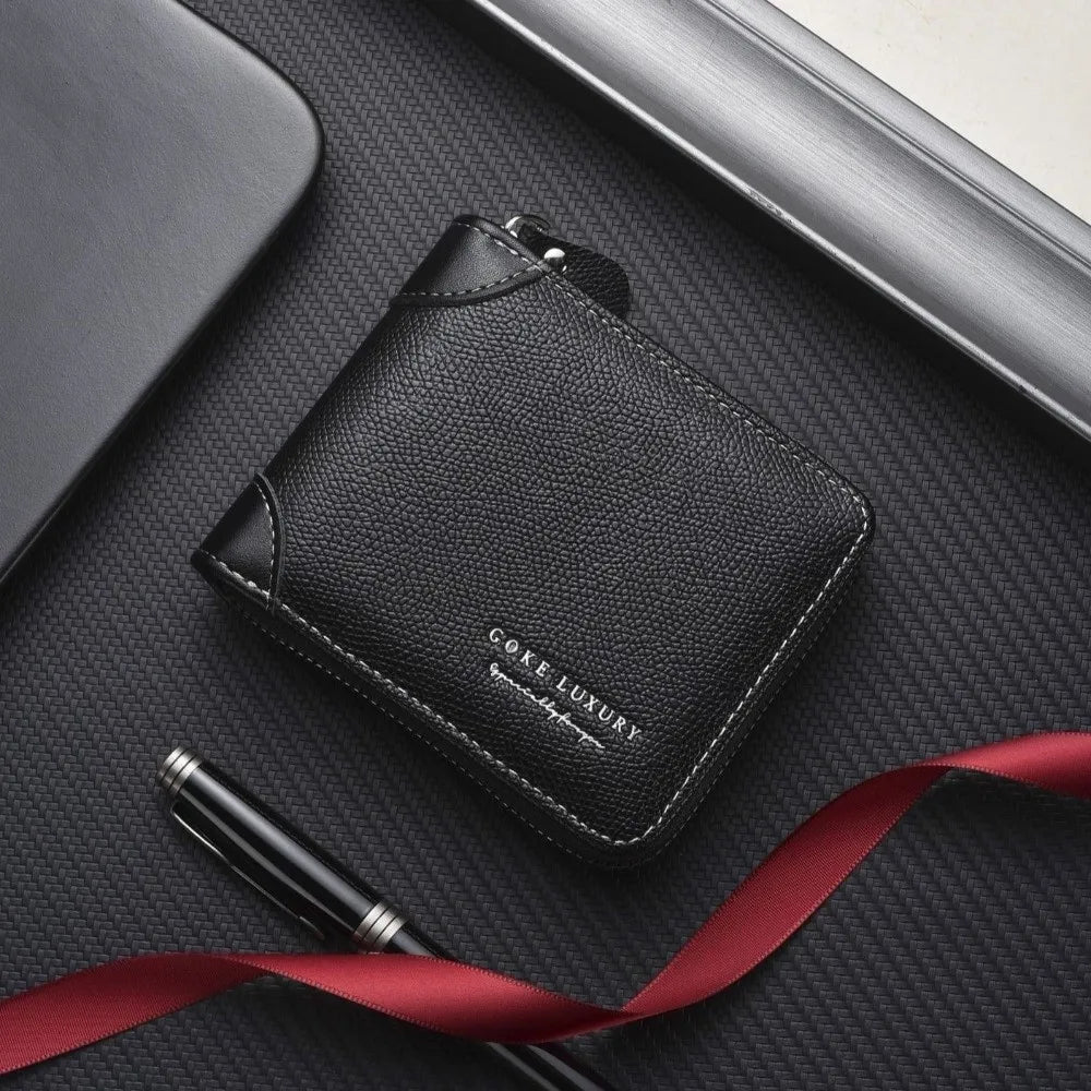 Luxury PU Leather Wallet Men Zipper Foldable Design – Elegant Men's Accessory | Accessorio Uomo Elegante