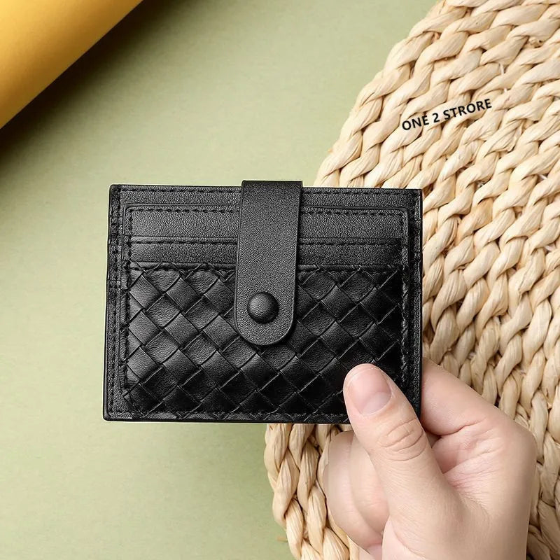 DRAVEN — PU Leather Business Card Holder Braided Large Capacity