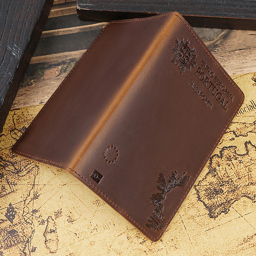 Genuine Leather Portugal Passport Holder Travel Wallet – Elegant Men's Accessory | Accessorio Uomo Elegante