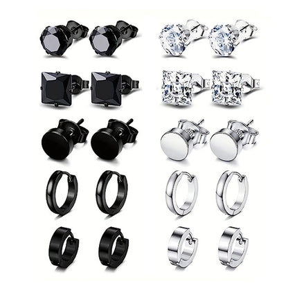 Black Stainless Steel Earring Set – Elegant Men's Accessory | Accessorio Uomo Elegante