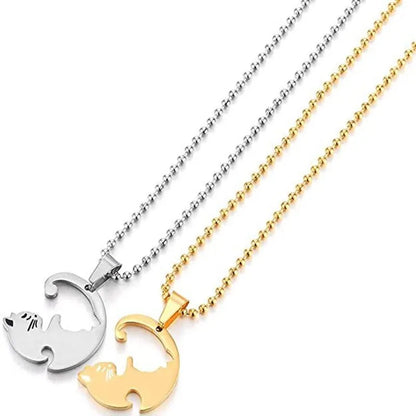Cartoon Cat Heart Couple Necklace – Cute Black Animal Pendant Jewelry