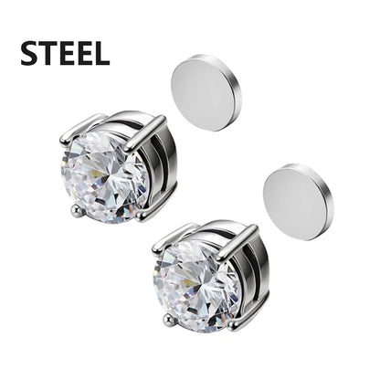 Punk Round Zircon Magnetic Earring Set – Elegant Men's Accessory | Accessorio Uomo Elegante