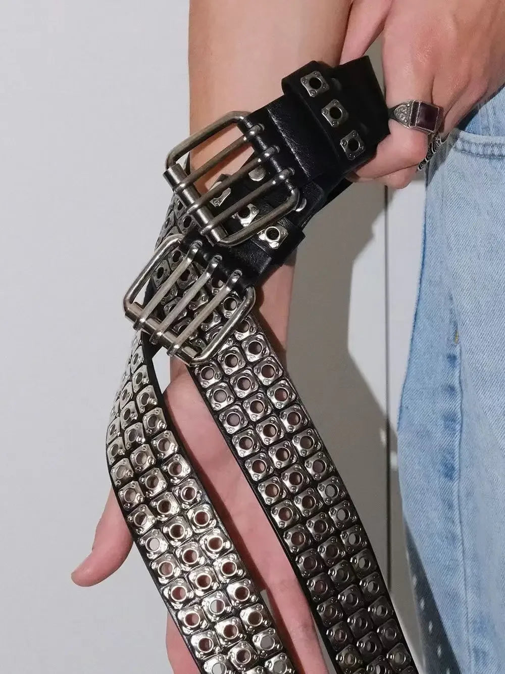 Punk Street Belt Unisex Square Beads Design – Elegant Men's Accessory | Accessorio Uomo Elegante