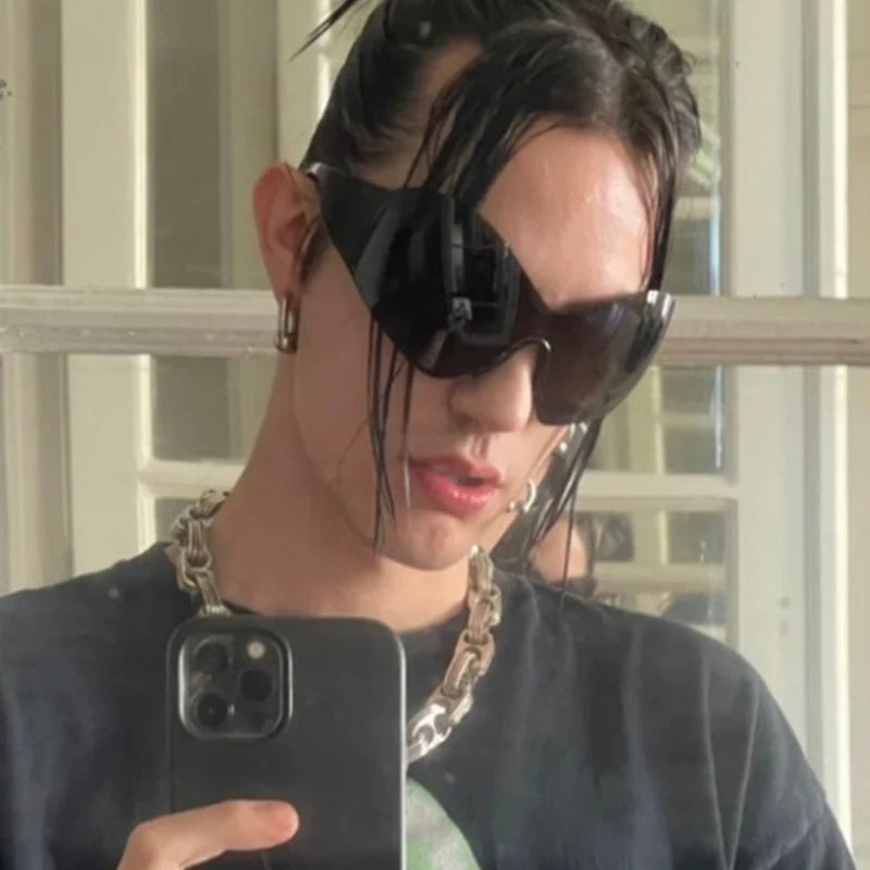 DRAVEN — Rimless Wrap Sunglasses – Futuristic Shield Style