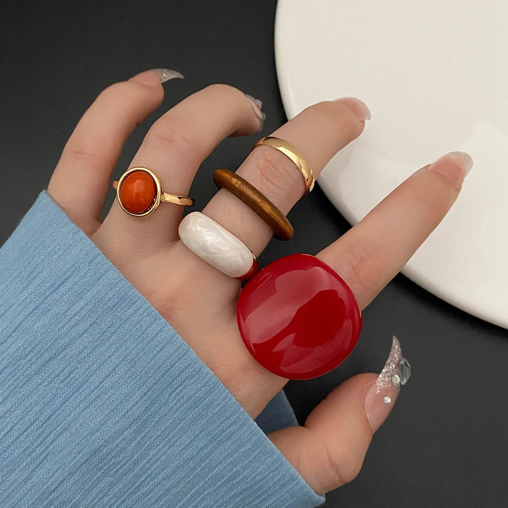DRAVEN — Red Geometric Resin Ring Set