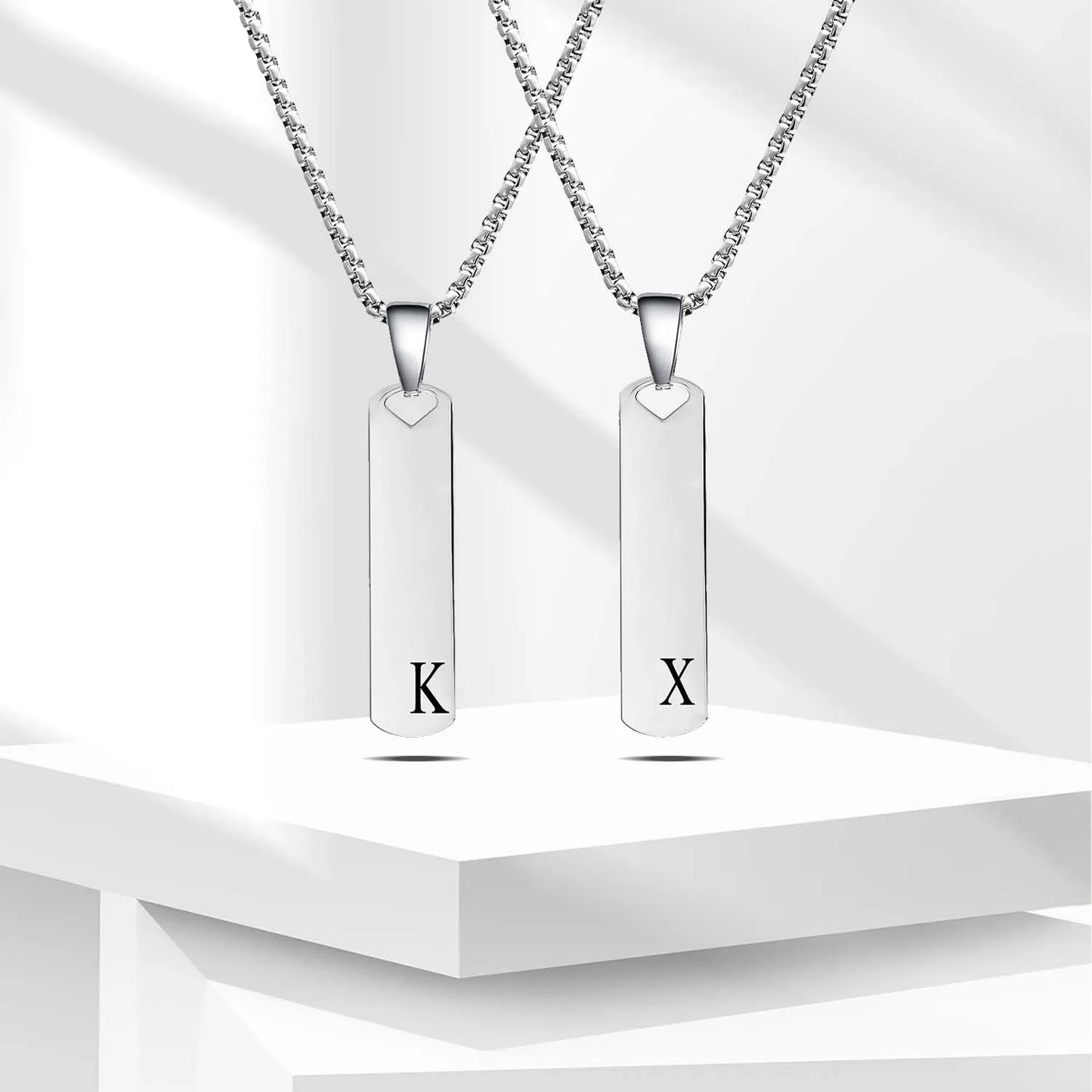 DRAVEN — Stainless Steel Initial Bar Necklace – A–Z Alphabet Pendant Jewelry for Men and Women