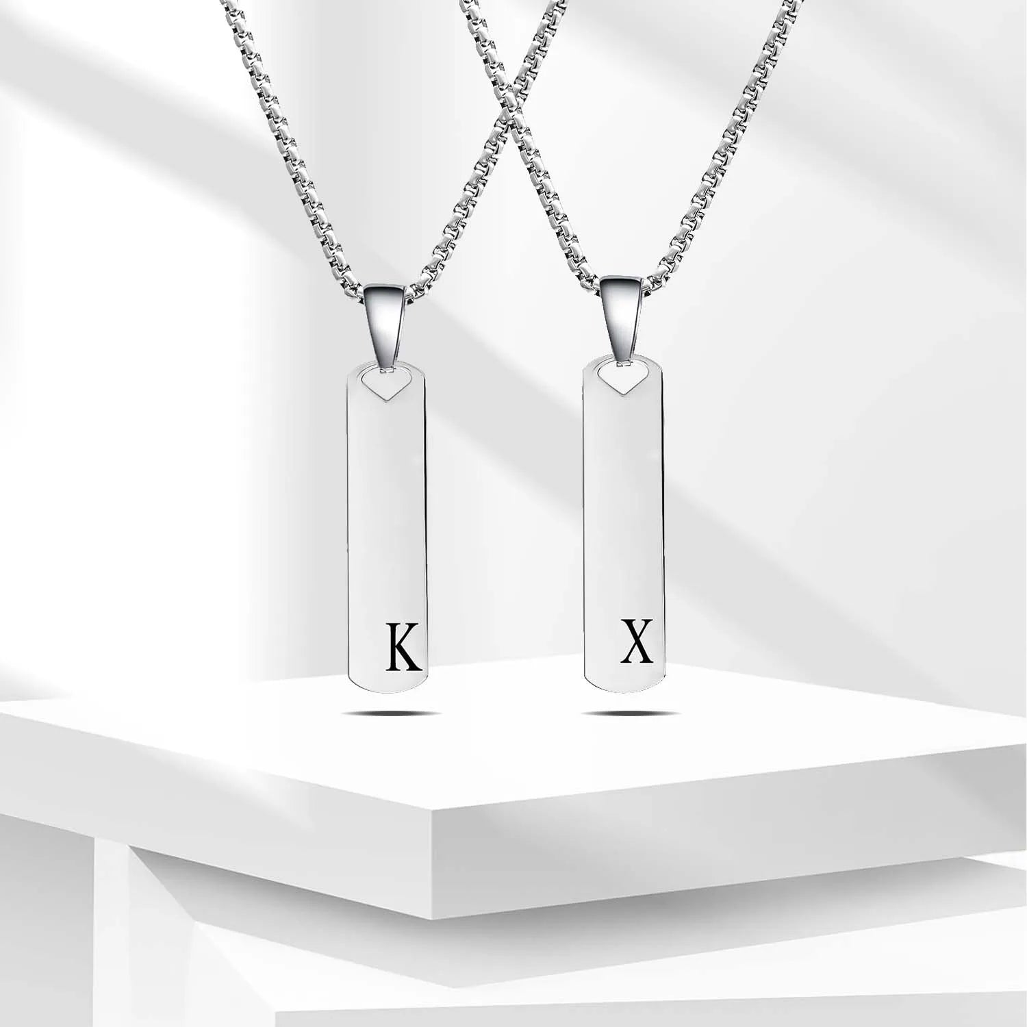 Stainless Steel Initial Bar Necklace – A–Z Alphabet Pendant Jewelry for Men and Women – Elegant Men's Accessory | Accessorio Uomo Elegante