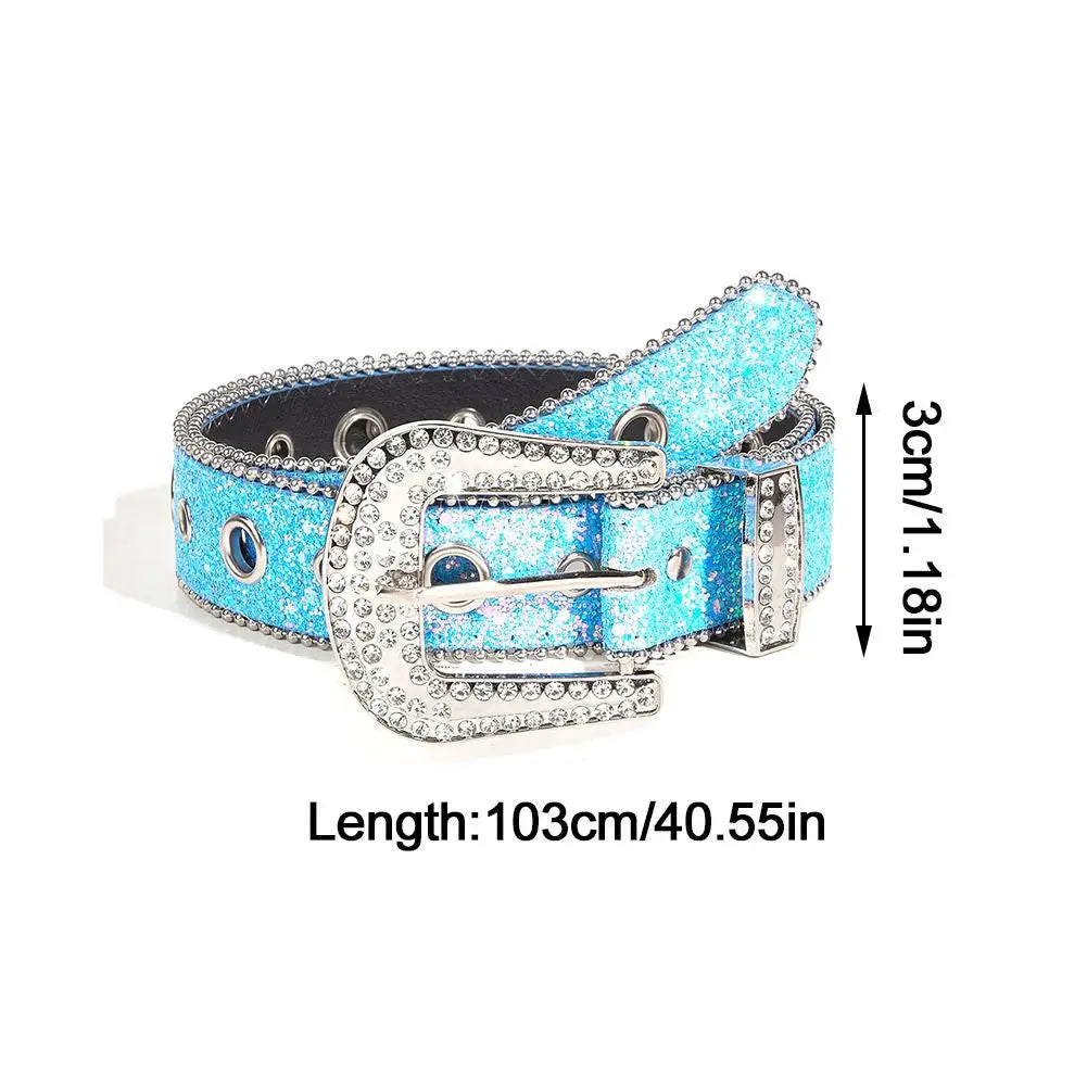 DRAVEN — Skull Rhinestone PU Leather Belt Women Sparkling Design