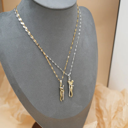 Hugging Couple Pendant Necklace – Stainless Steel Love Jewelry for Men and Women