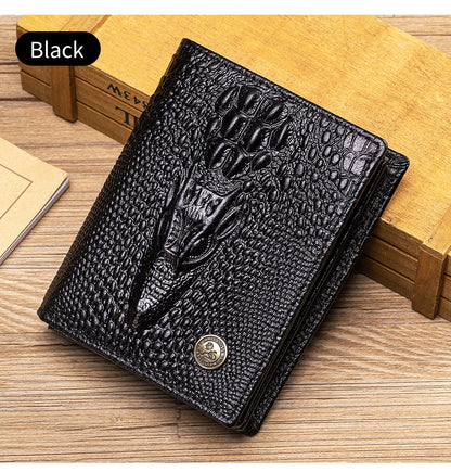 Genuine Leather Crocodile Wallet Men Retro Large Capacity – Elegant Men's Accessory | Accessorio Uomo Elegante