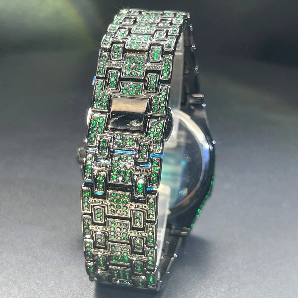 Midnight Shine – 2025 Men’s Black Steel Watch with Crystal Detailing – Elegant Men's Accessory | Accessorio Uomo Elegante