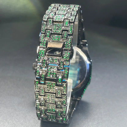 Midnight Shine – 2025 Men’s Black Steel Watch with Crystal Detailing – Elegant Men's Accessory | Accessorio Uomo Elegante