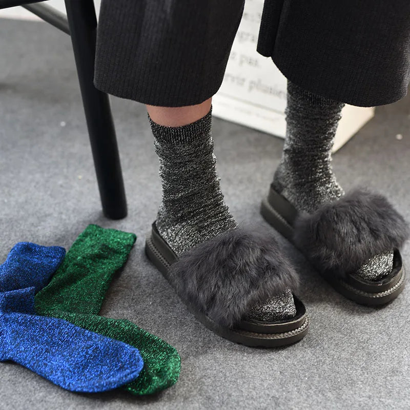 DRAVEN — Women's Glitter Silk Socks – Shiny Gold & Silver Tube