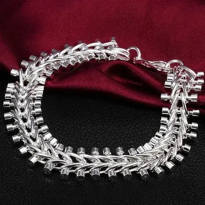 1.3CM Fishbone Sterling Silver Bracelet – Elegant Men's Accessory | Accessorio Uomo Elegante