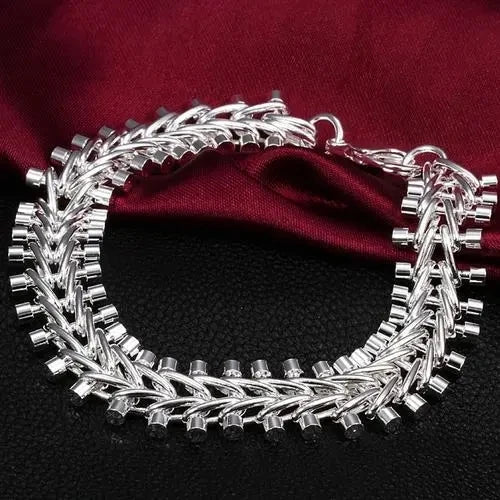 DRAVEN — 1.3CM Fishbone Sterling Silver Bracelet — Prodotti