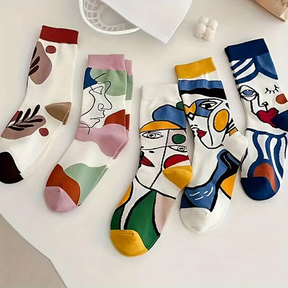 Abstract Print Mid Tube Socks – Trendy Unisex Graffiti Style