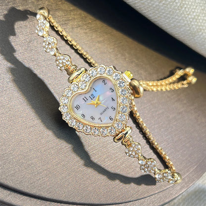 Blooming Heart – Women’s Diamond Flower Watch with Ribbon Strap – Elegant Men's Accessory | Accessorio Uomo Elegante