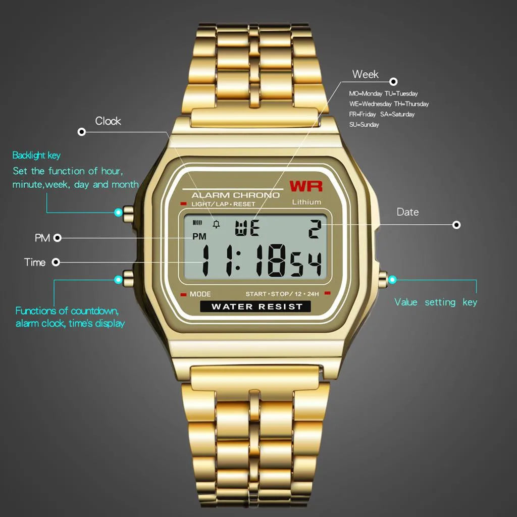 DRAVEN — Neo Pulse – 2025 Unisex Digital LED Watch in Gold Finish